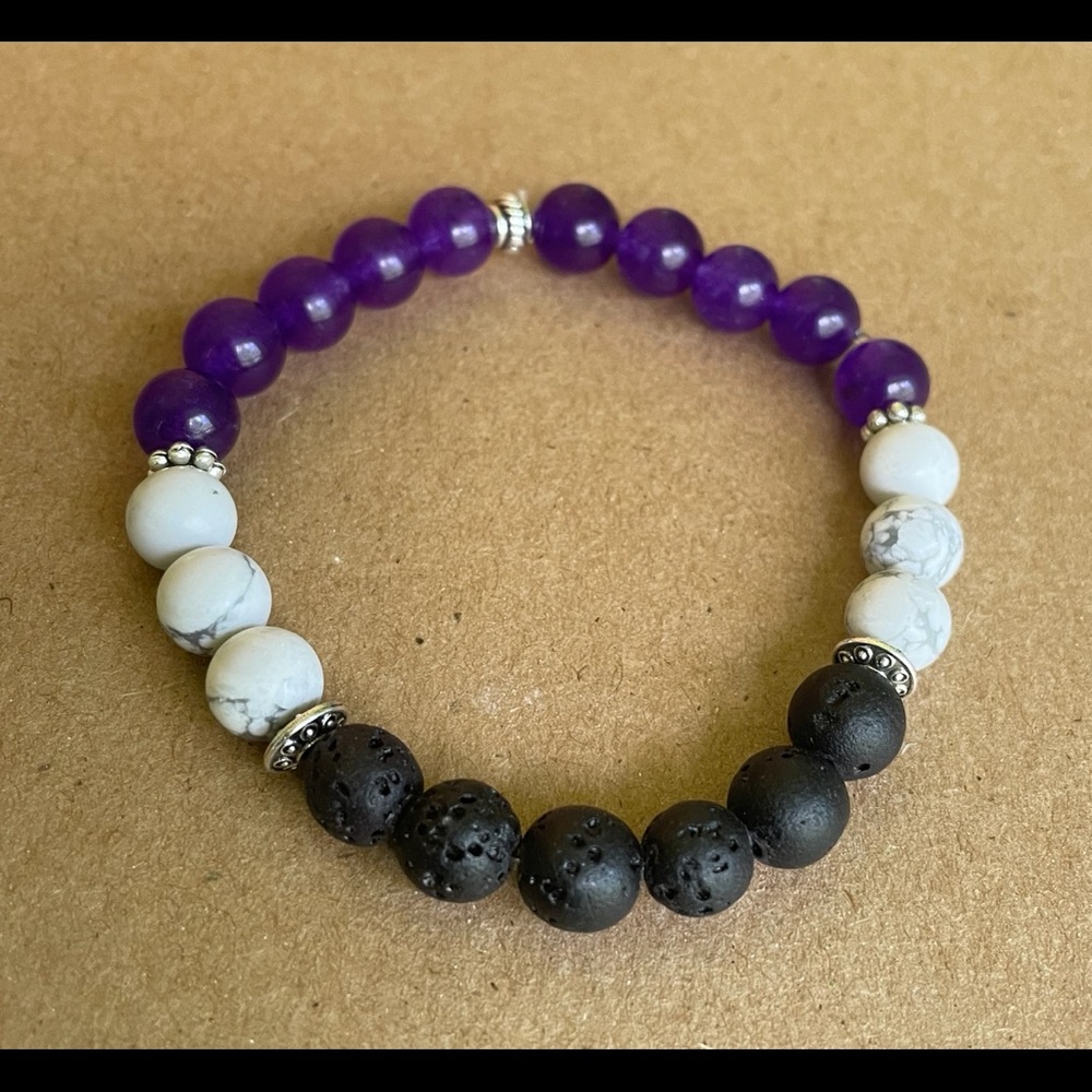 NEW Natural Stone Bracelet- Lava Stone, Howlite, and Amethyst Elastic Bracelet